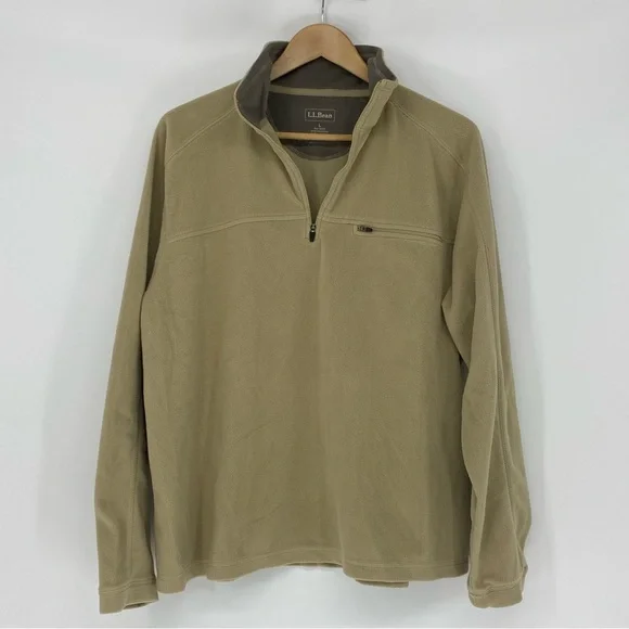 L.L. Bean Men's Tan Fleece Pullover 1/4 zip Performance Outdoor Wear size Large